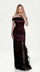 Amira Deep Plum Thigh Slit Gown back by MOOEi — Luxury Evening Wear Dubai