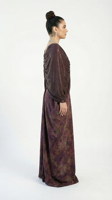 Yara Eggplant Satin Statement Gown detail by MOOEi — Luxury Evening Wear Dubai