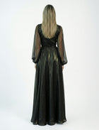 Celopatra Black Sheer Organza Wrap Gown side view by MOOEi — Luxury Evening Wear Dubai