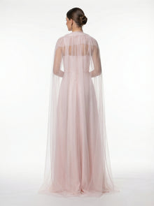 Lily Blush Pink Pleated Set back by MOOEi — Luxury Evening Wear Dubai