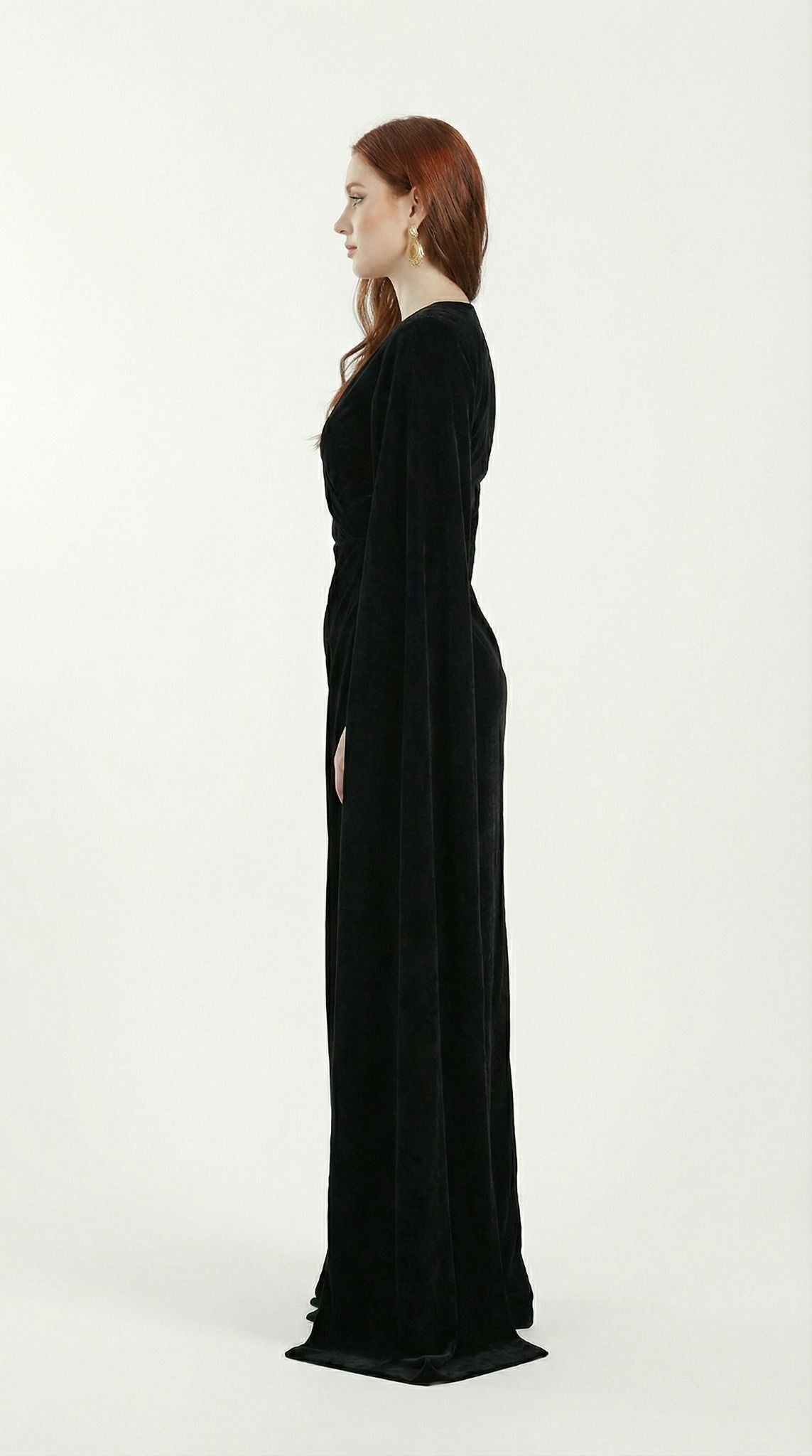 Nia Black Velvet Evening Gown detail by MOOEi — Luxury Evening Wear Dubai