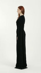 Nia Black Velvet Evening Gown detail by MOOEi — Luxury Evening Wear Dubai