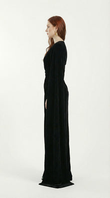 Nia Black Velvet Evening Gown detail by MOOEi — Luxury Evening Wear Dubai