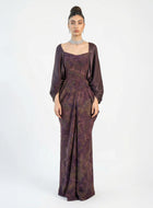 Yara Eggplant Satin Off Shoulder Statement Gown by MOOEi — Luxury Evening Wear Dubai