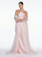 Lily Blush Pink Taffeta Structured Pleated Skirt Set by MOOEi — Luxury Evening Wear Dubai