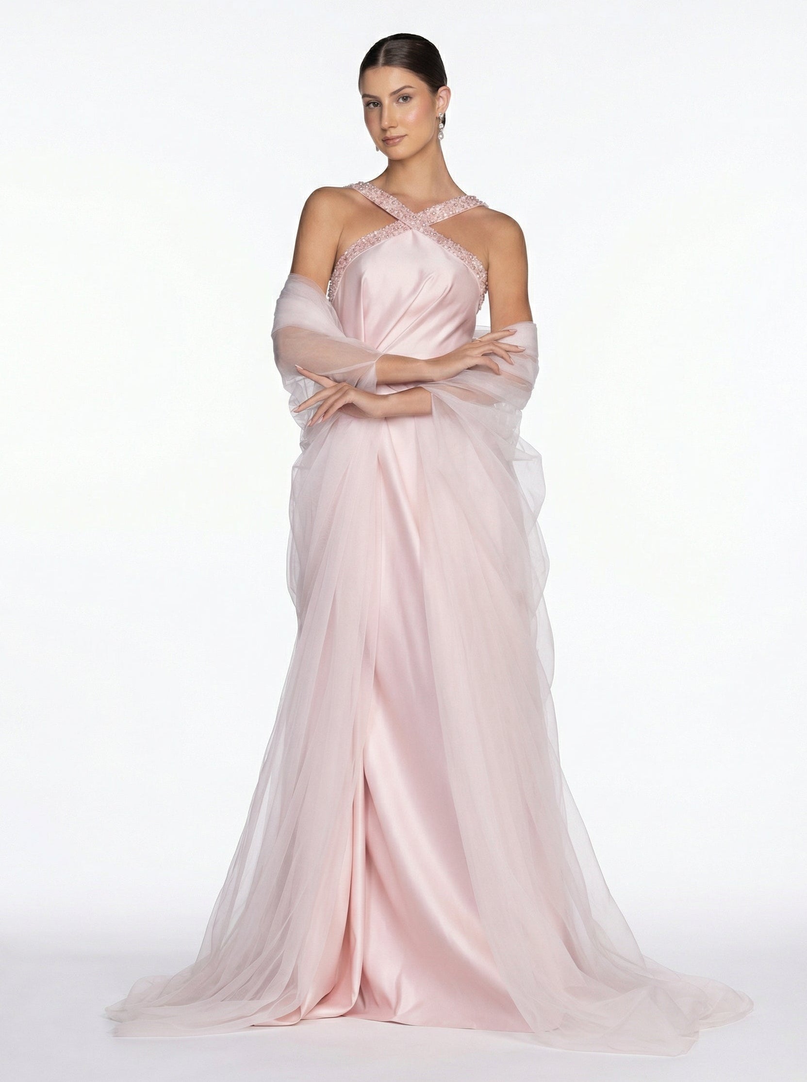Lily Blush Pink Taffeta Structured Pleated Skirt Set by MOOEi — Luxury Evening Wear Dubai
