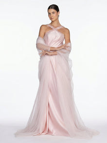 Lily Blush Pink Taffeta Structured Pleated Skirt Set by MOOEi — Luxury Evening Wear Dubai