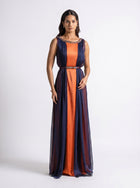 Irene Navy Blue Tangerine Chiffon Satin Gown