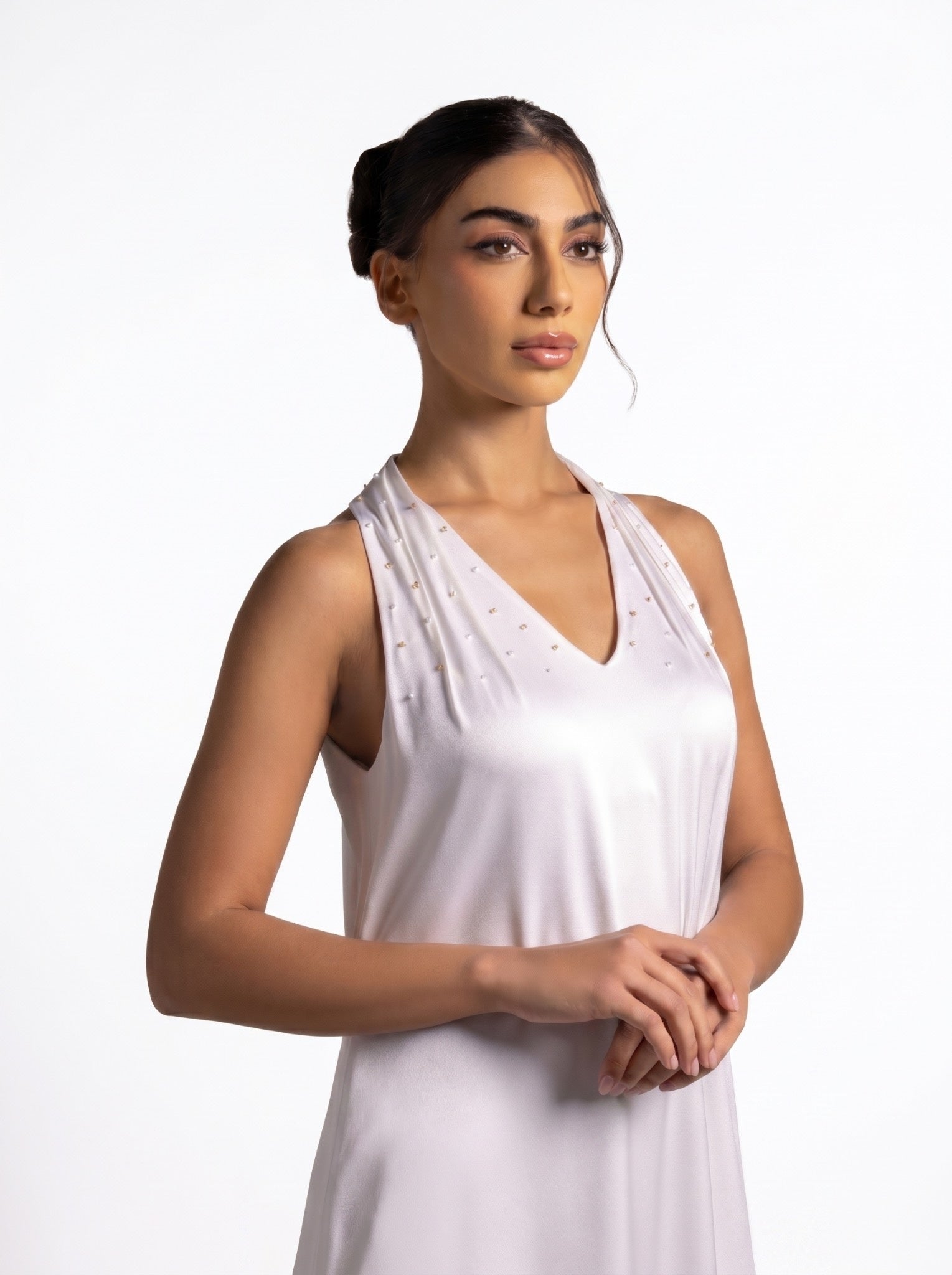 Laila Off White Burnt Orange Organza Abaya Gown Set