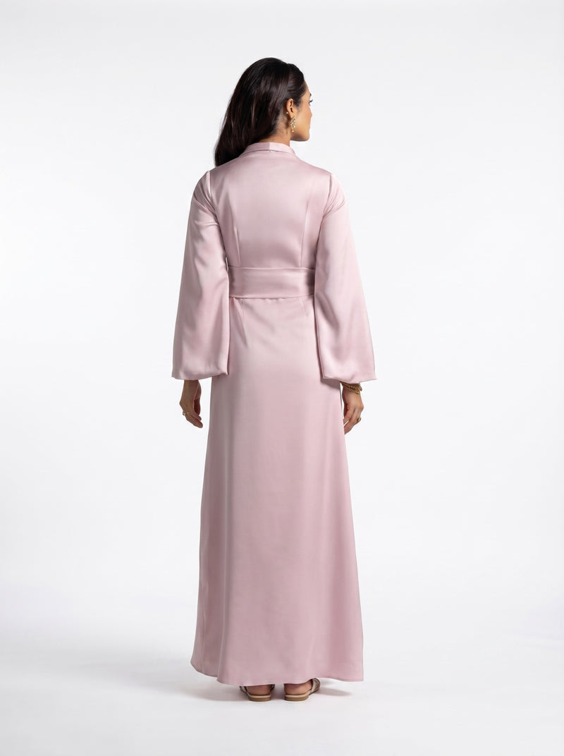 Zenna Maroon Pink Quartz Draped Cinched Waist Gown
