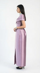 Nadia Lilac Satin Jumpsuit detail by MOOEi — Luxury Evening Wear Dubai