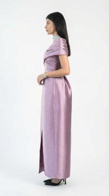 Nadia Lilac Satin Jumpsuit detail by MOOEi — Luxury Evening Wear Dubai