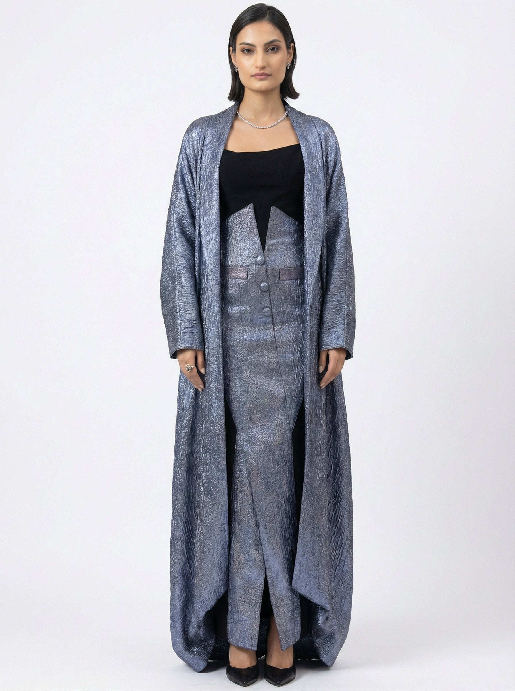 MissOvo Blue Silver Embellished Set detail by MOOEi — Luxury Evening Wear Dubai