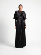 Eterna Black Satin French Lace Wrap Gown