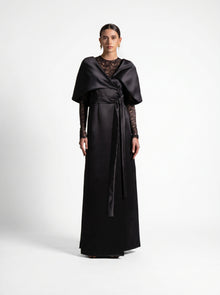 Eterna Black Satin French Lace Wrap Gown