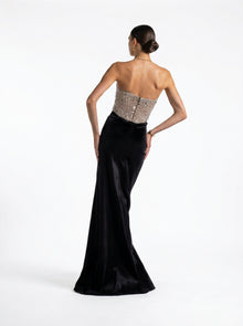 Marguerite Black Beaded Corset Bodice Draped Skirt Couture Gown