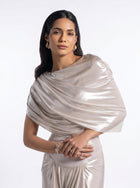 Amalia Silver Gown Set fabric detail by MOOEi — Luxury Evening Wear Dubai