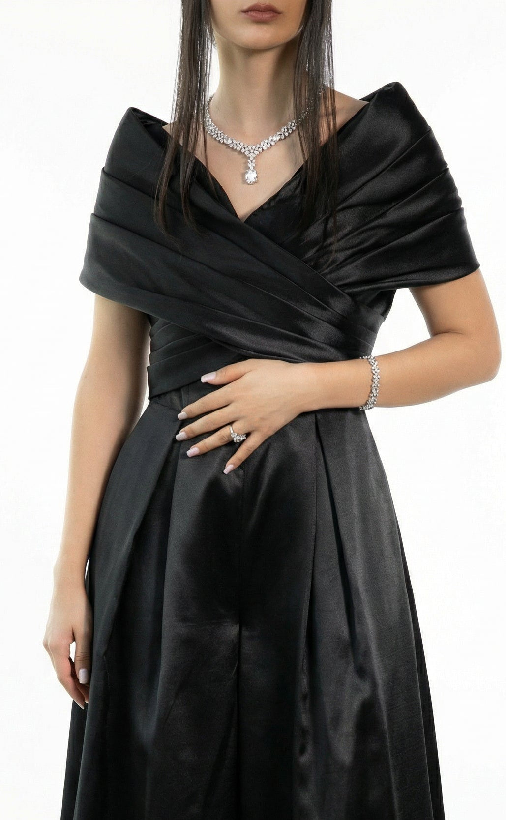 Nola Black Satin Jumpsuit back by MOOEi — Luxury Evening Wear Dubai