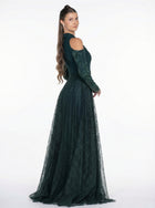 Pochette Emerald Lace Embellished Gown detail by MOOEi — Luxury Evening Wear Dubai