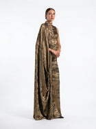 Grace Fatigue Green Cape Embellished Couture Gown