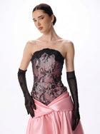 Pigalle Pink Black Mikado Lace Corset Ball Gown