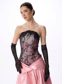 Pigalle Pink Black Mikado Lace Corset Ball Gown