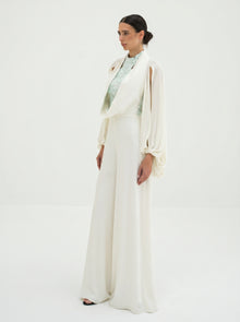 Celestine Ivory Embellished Couture Jumpsuit in Chiffon