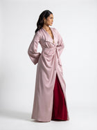 Zenna Maroon Pink Quartz Draped Cinched Waist Gown