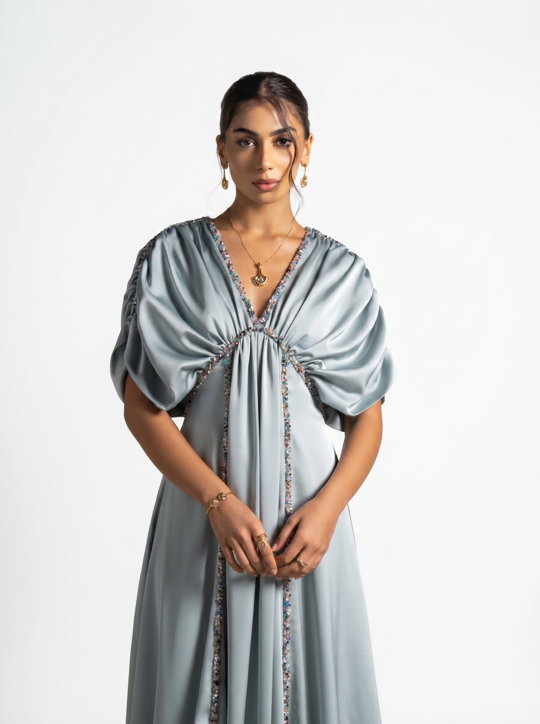 Cyra Sage Green Soft Drape Gown