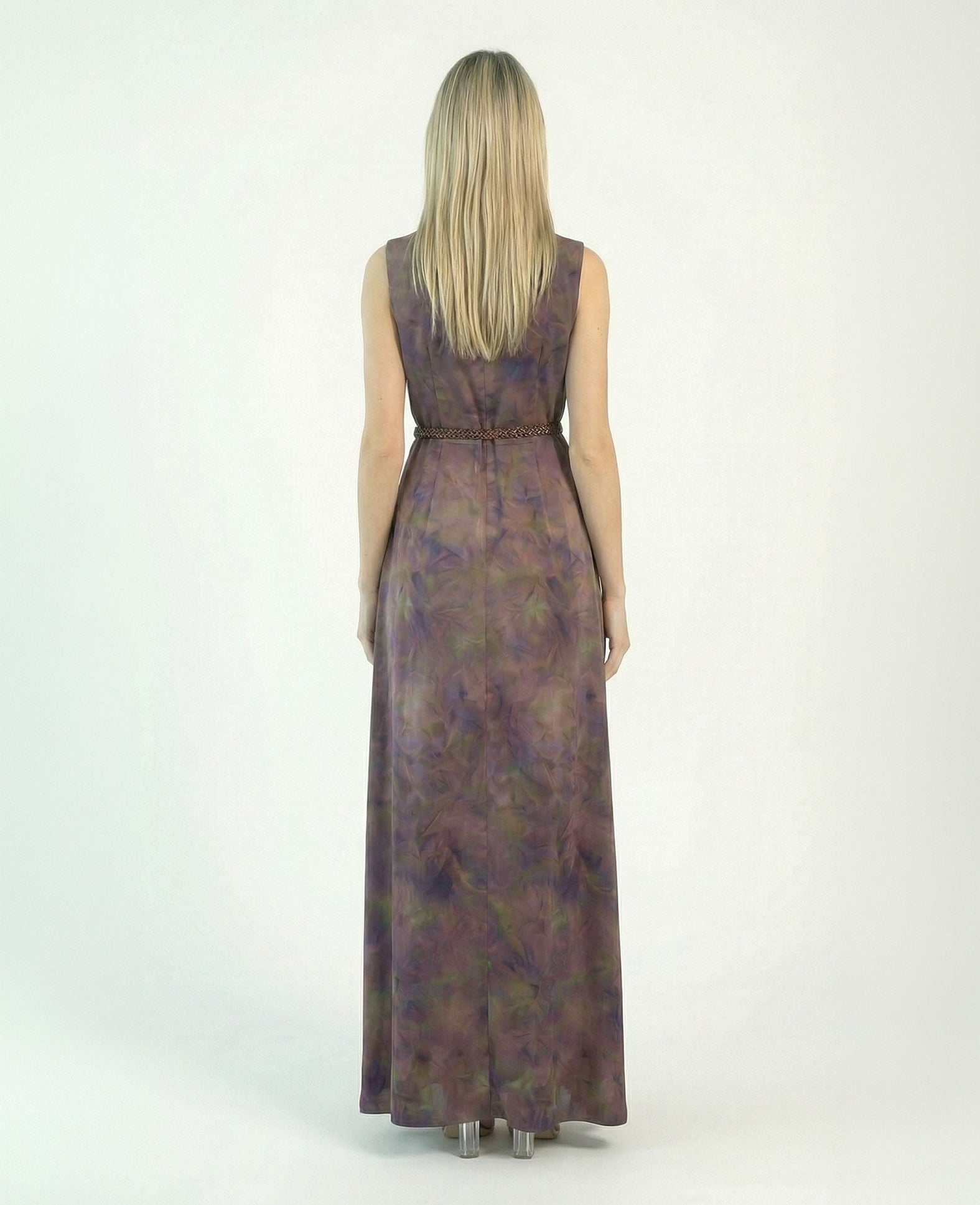 Asha Eggplant Plum Cape Dress Set side view by MOOEi — Luxury Evening Wear Dubai