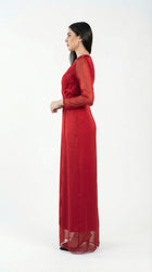 Vivica Scarlet Red Chiffon Gown detail by MOOEi — Luxury Evening Wear Dubai