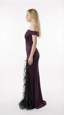 Amira Deep Plum Embellished Gown detail by MOOEi — Luxury Evening Wear Dubai