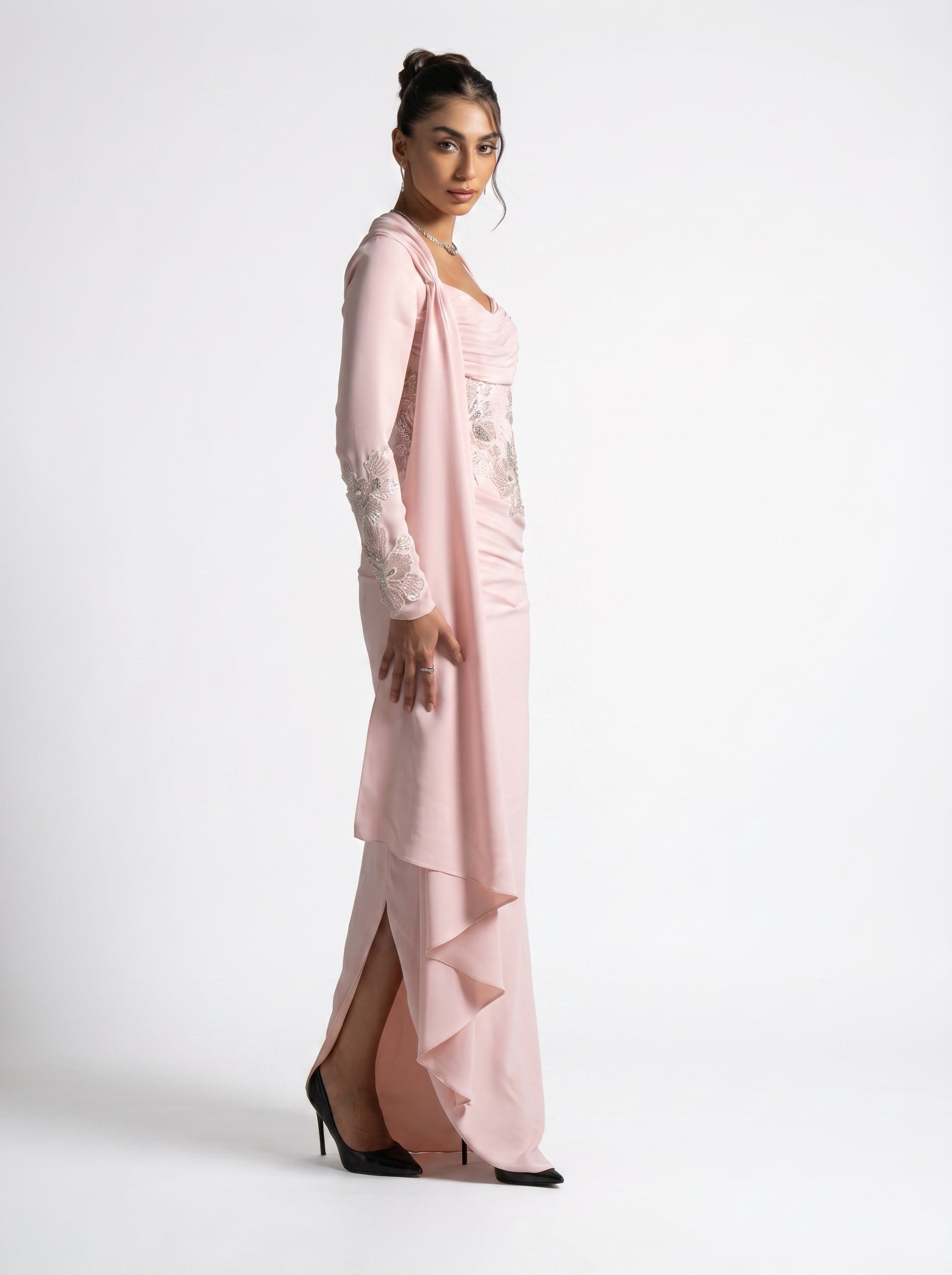 Lady Mooei Pink Sweetheart Embroidered Couture Ball Gown