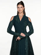 Pochette Emerald Lace Gown fabric detail by MOOEi — Luxury Evening Wear Dubai