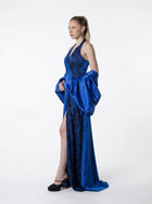 Midnight Royal Blue Two Piece Gown detail by MOOEi — Luxury Evening Wear Dubai