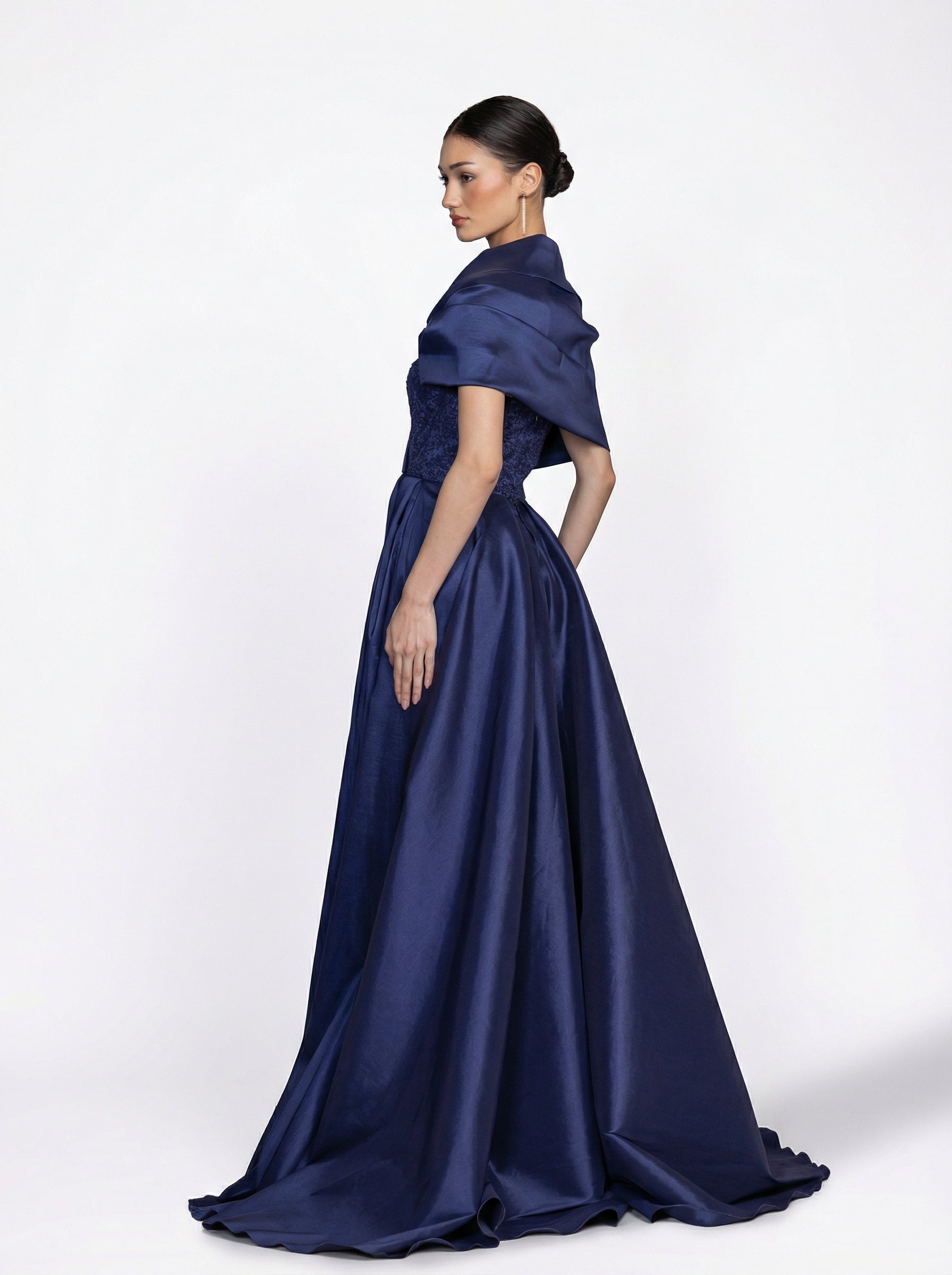 navy blue taffeta dress MACloth Deep V Neck Taffeta Prom Dress Dark Navy Formal Evening Gown Custom Color / Above Knee / US12