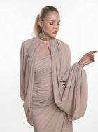Elora Beige Two Piece Gown back by MOOEi — Luxury Evening Wear Dubai