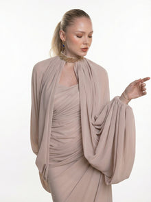 Elora Beige Two Piece Gown back by MOOEi — Luxury Evening Wear Dubai