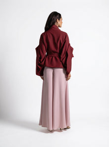 Zaria Maroon Wrap Top Blush Wide Leg Trouser Set