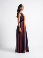 Irene Navy Blue Tangerine Chiffon Satin Gown