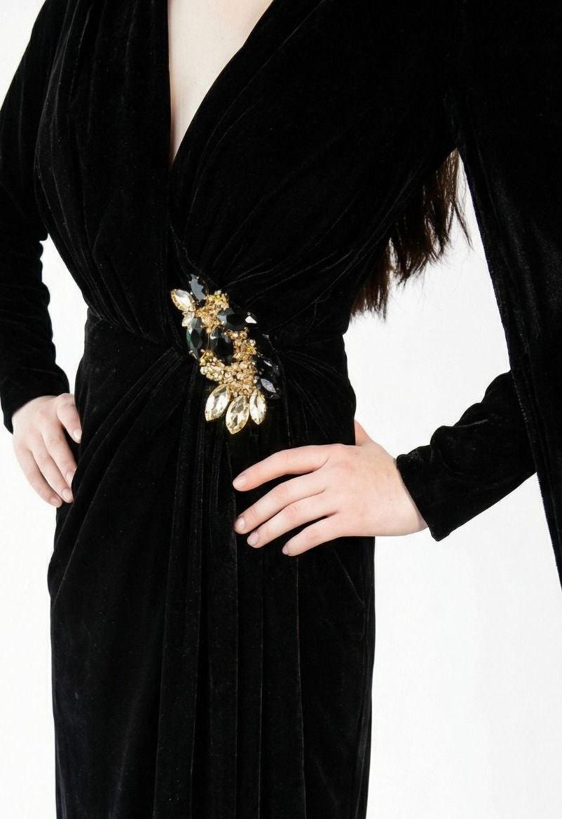 Nia Black Velvet Evening Gown back by MOOEi — Luxury Evening Wear Dubai