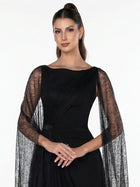 Eleganza Black Draped Gown back by MOOEi — Luxury Evening Wear Dubai