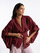 Zaria Maroon Wrap Top Blush Wide Leg Trouser Set