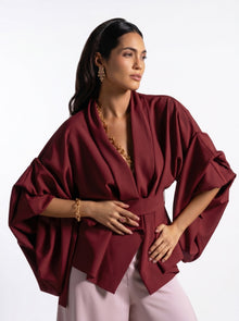 Zaria Maroon Wrap Top Blush Wide Leg Trouser Set