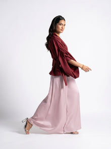 Zaria Maroon Wrap Top Blush Wide Leg Trouser Set