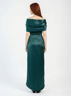Maia Emerald Bridal Satin Corset Gown side view by MOOEi — Luxury Evening Wear Dubai