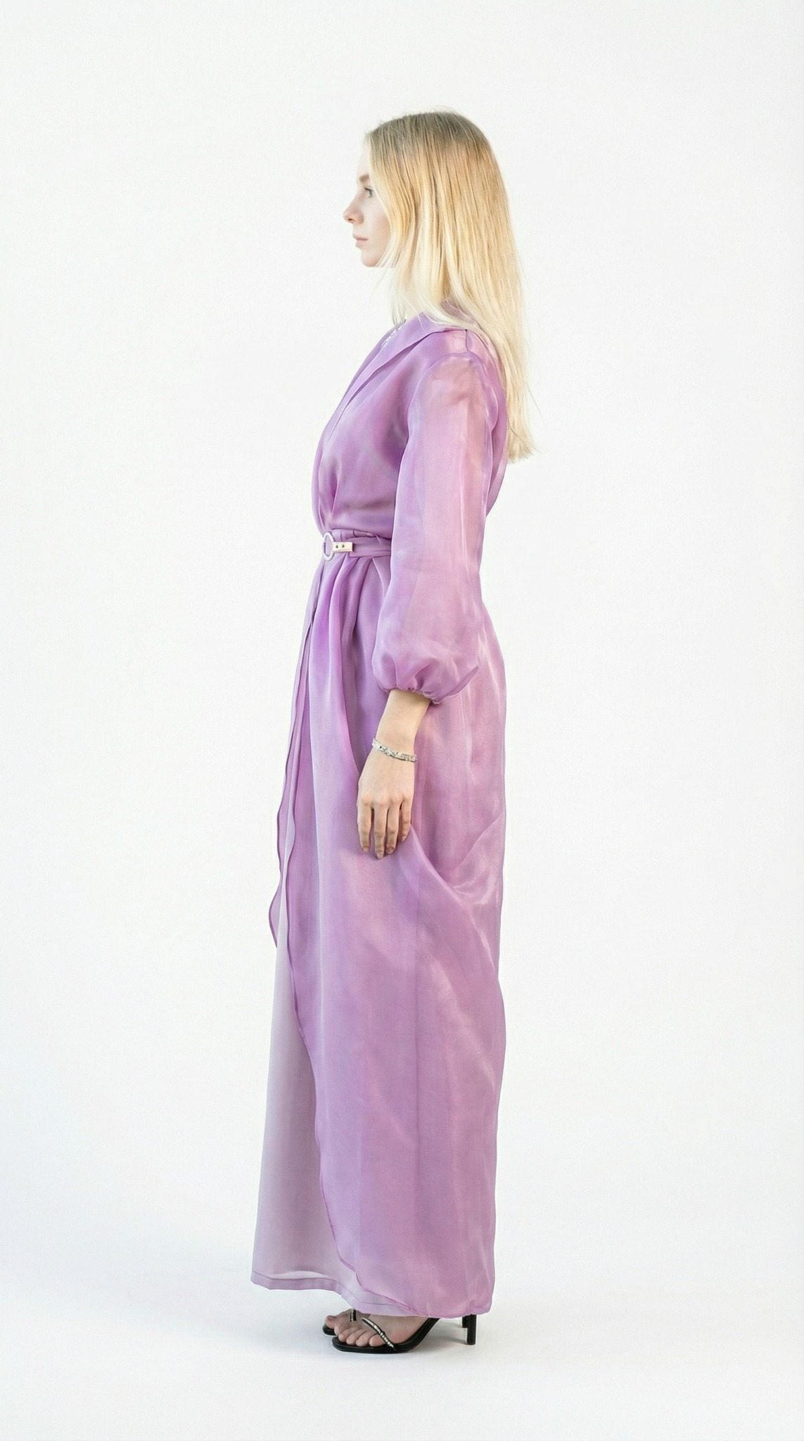 Oona Lavender Organza Belted Gown detail by MOOEi — Luxury Evening Wear Dubai