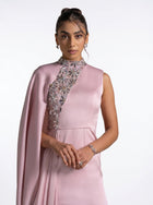 Aaliyah Pink Quartz Cape Gown fabric detail by MOOEi — Luxury Evening Wear Dubai