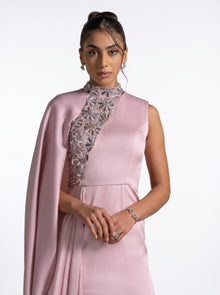 Aaliyah Pink Quartz Cape Gown fabric detail by MOOEi — Luxury Evening Wear Dubai
