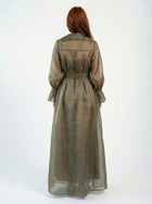 Ember Grey Organza Balloon Sleeve Gown side view by MOOEi — Luxury Evening Wear Dubai